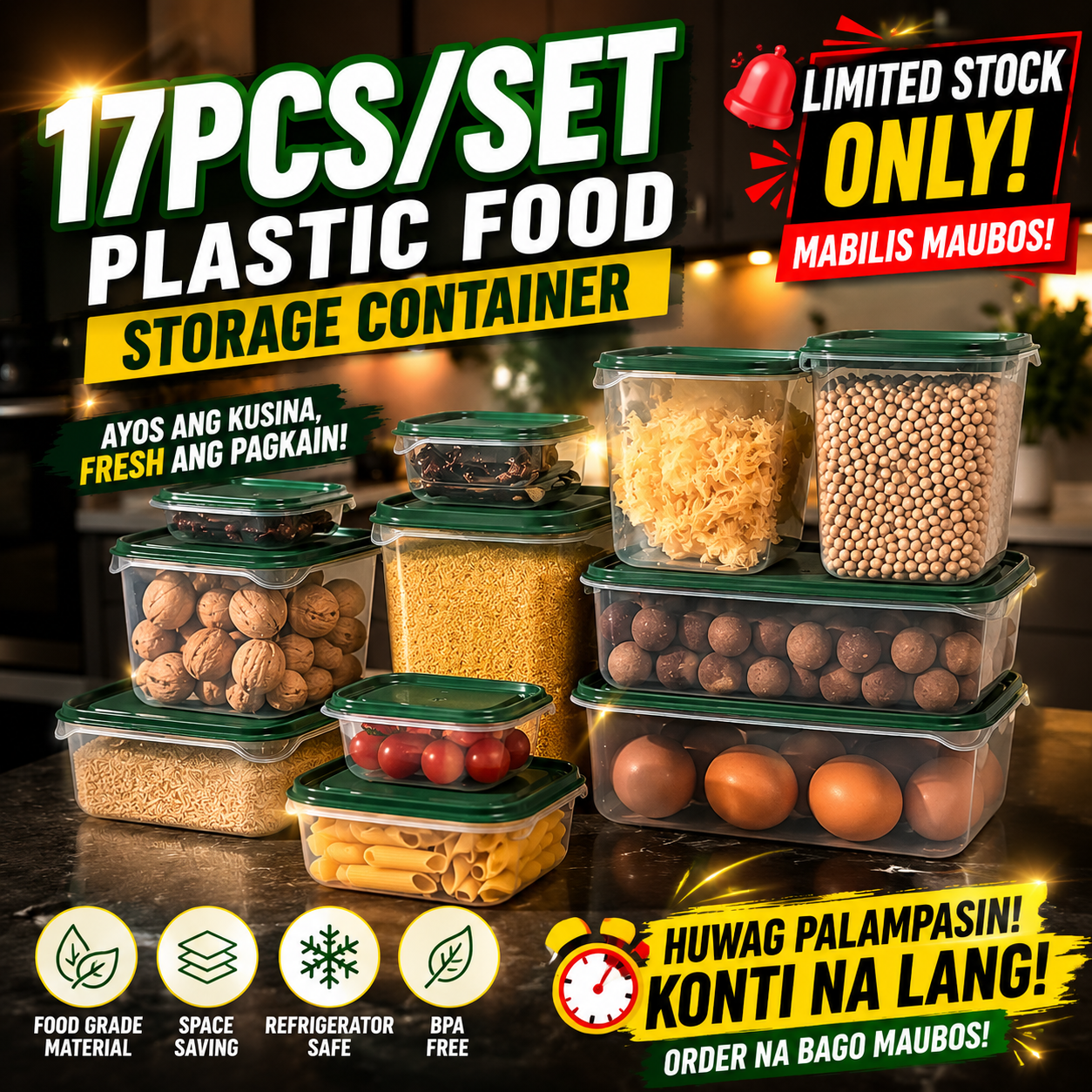 17Pcs/Set Plastic Food Storage Container