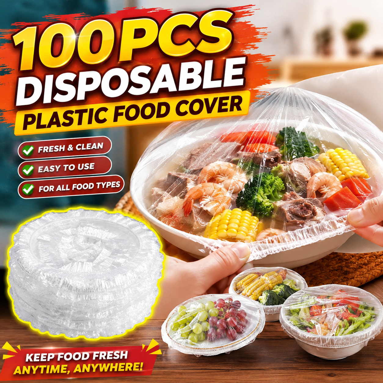 100Pcs Disposable Plastic Food Cover