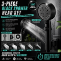 3-Piece Black Shower Head Set