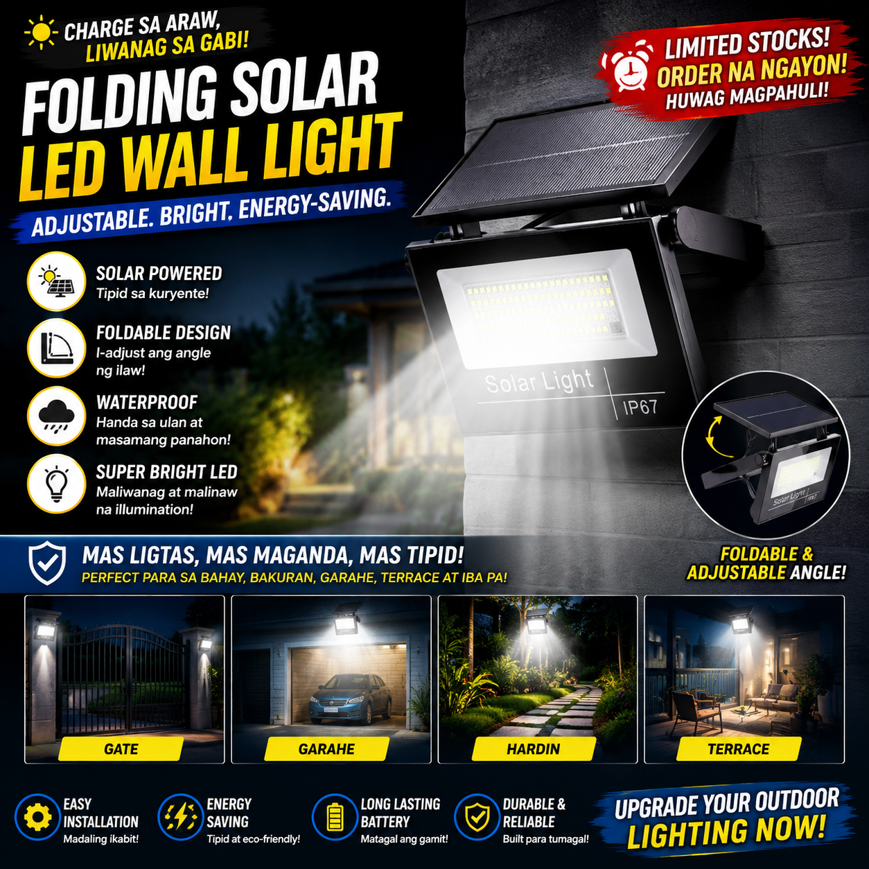 Folding Solar LED Wall Light
