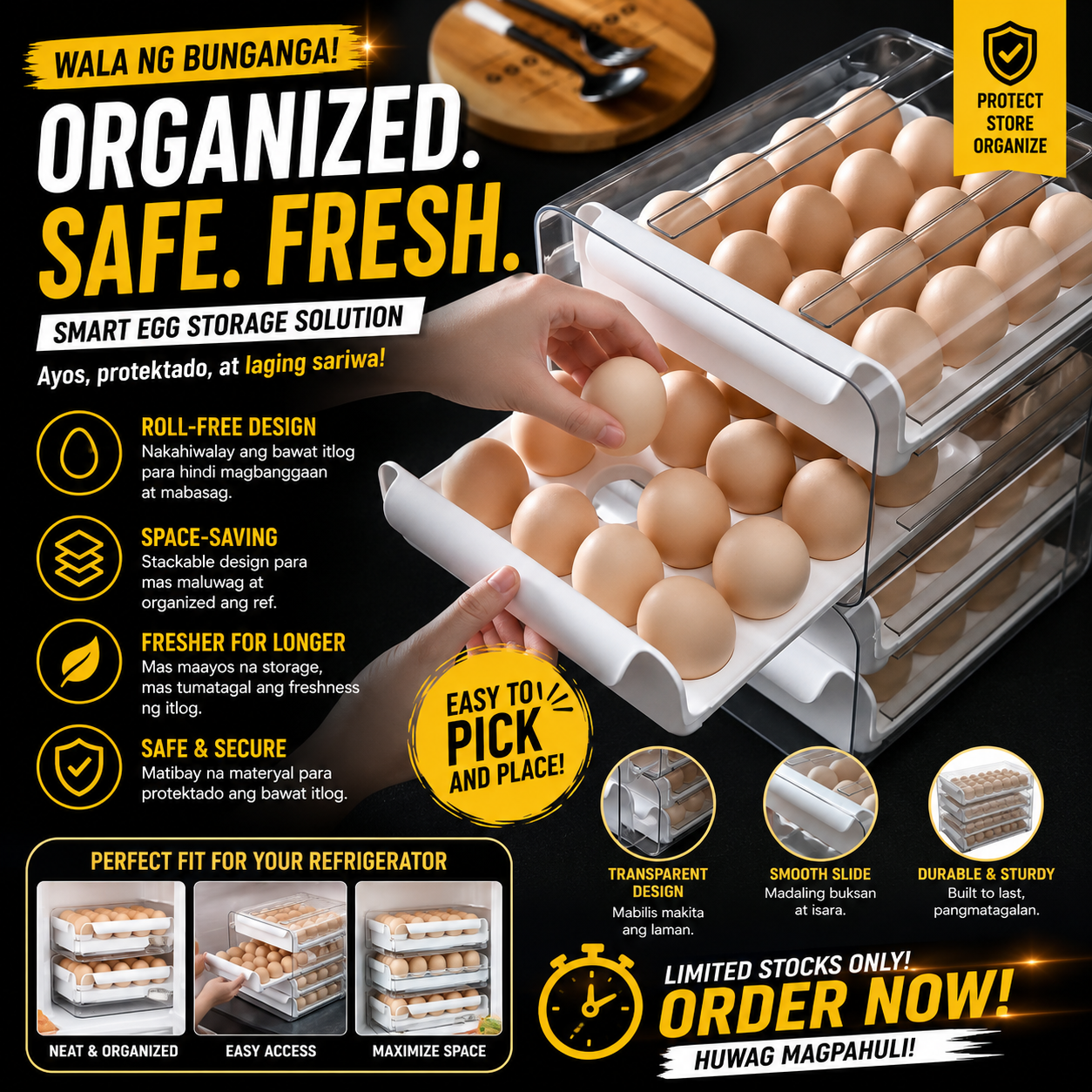 32 Grid Double-Layer Drawer Type Egg Container