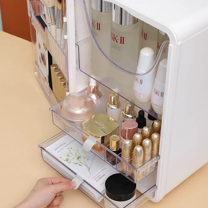 Stylish Cosmetic Storage Box with a Magnetic Door Design