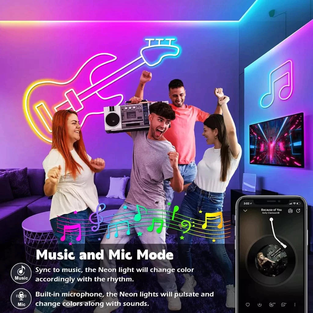 USB-Powered RGBIC Neon Strip Light with Bluetooth Control
