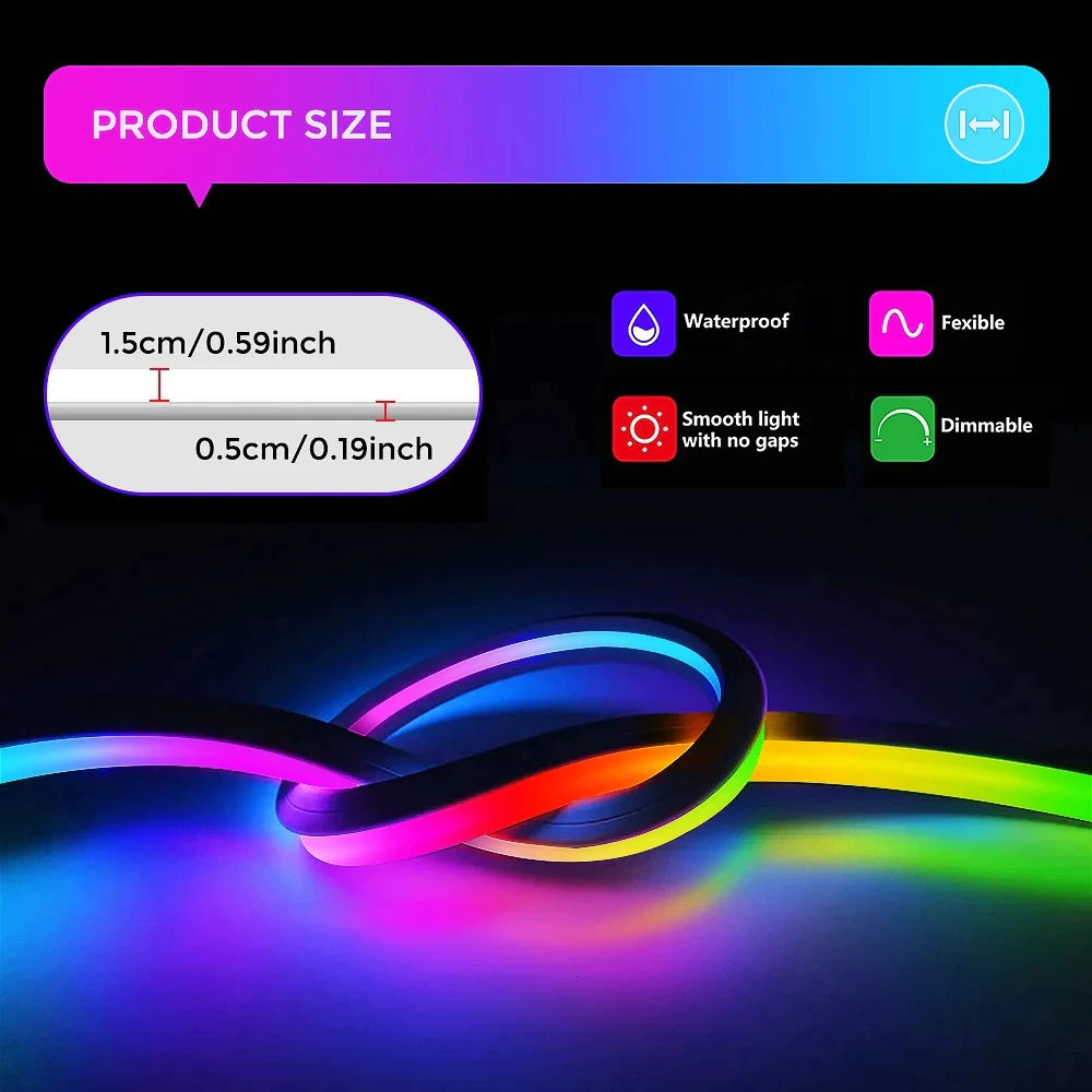 USB-Powered RGBIC Neon Strip Light with Bluetooth Control
