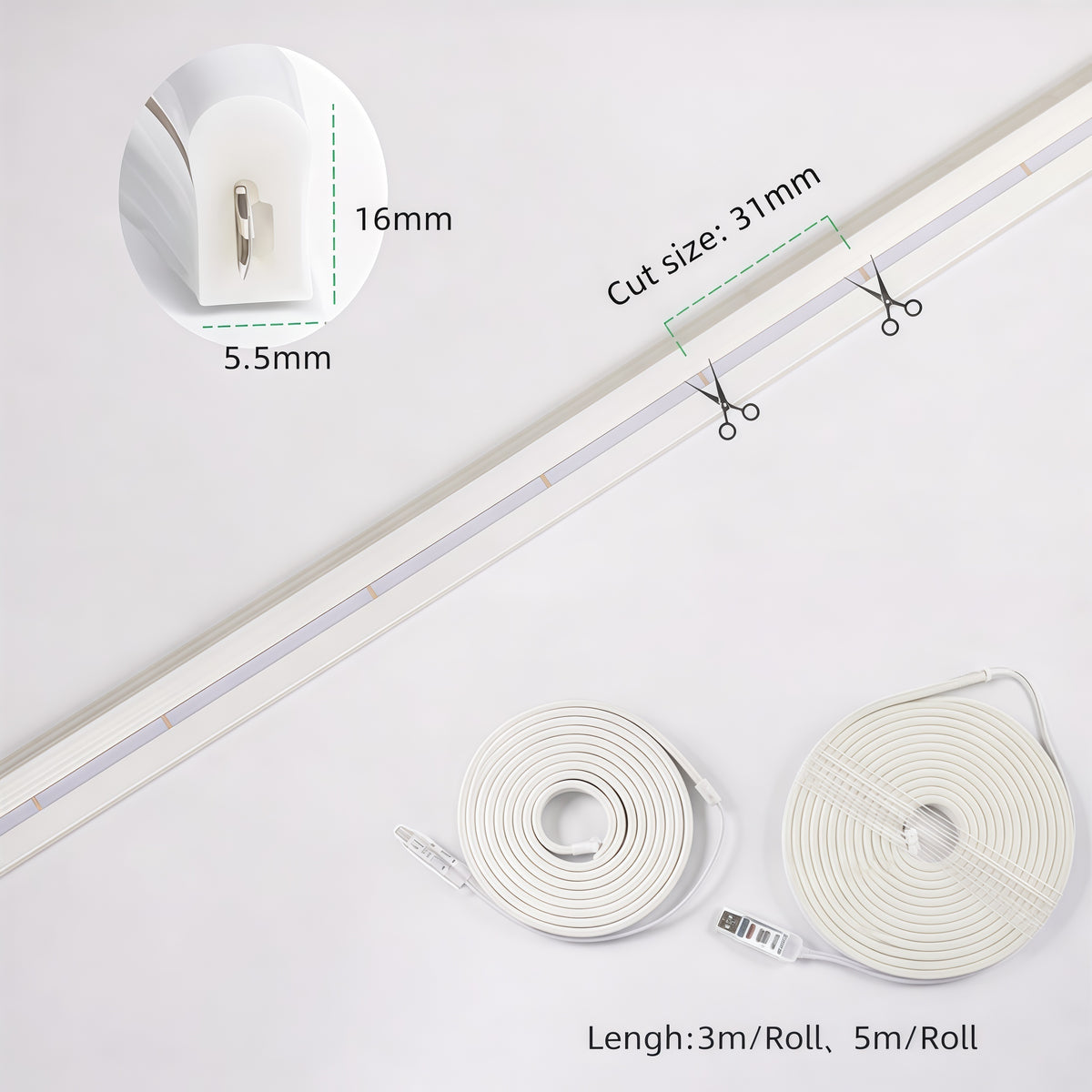 USB-Powered RGBIC Neon Strip Light with Bluetooth Control