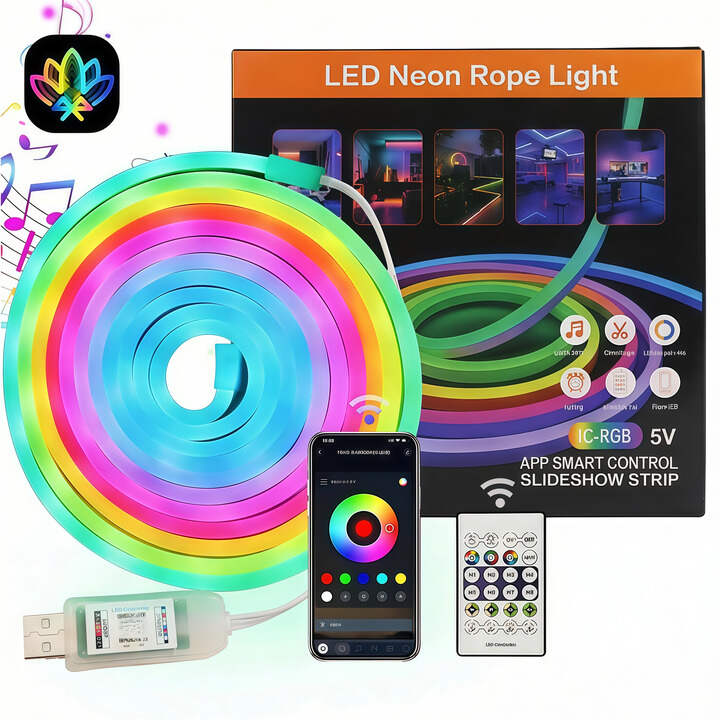 USB-Powered RGBIC Neon Strip Light with Bluetooth Control