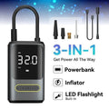 3-in-1 Wireless Portable Tire Inflator, Power Bank & LED Light