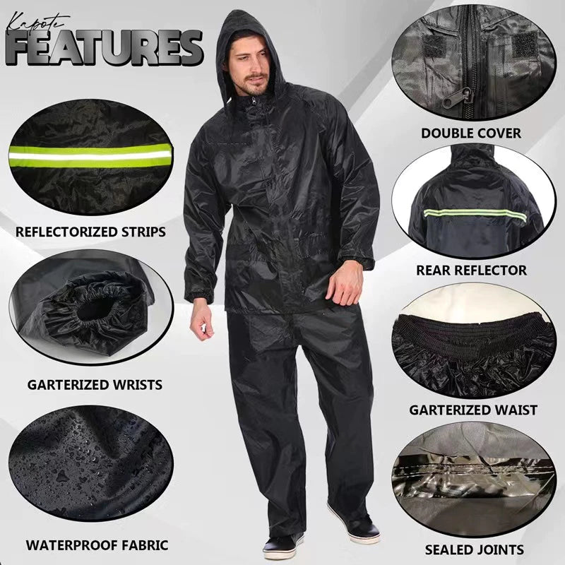 Waterproof Motorcycle Raincoat Set with Reflector