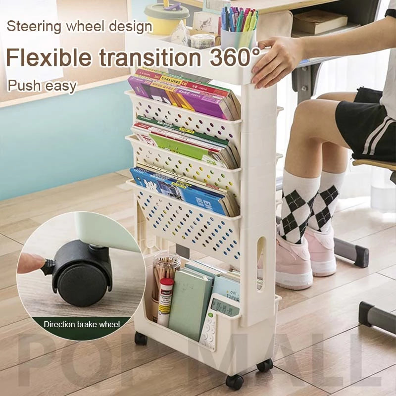 5 Tier Movable Bookshelf Cart
