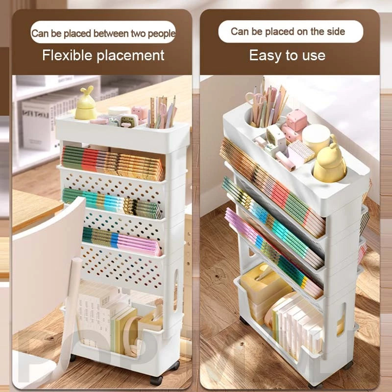 5 Tier Movable Bookshelf Cart
