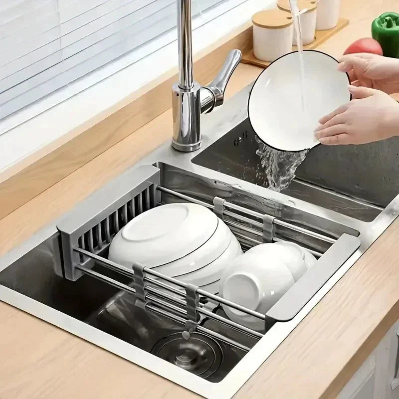 Adjustable Dish Drainer – Stainless Steel Extendable Sink Rack