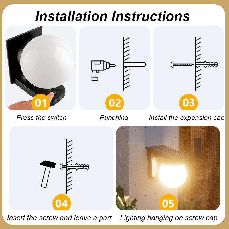 Solar-Powered Wall Lamp with Tri-Color Dimming