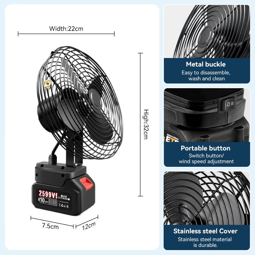 BIS F-8 Rechargeable Lithium Electric Fan with Two Bulbs