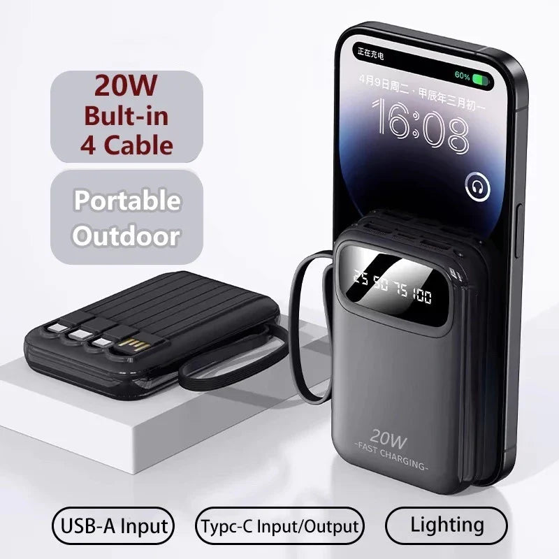 KC88 20000mAh Power Bank with Built-in 4 Charging Cables and Flashlight