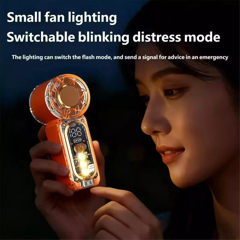 X699 Transparent Mini Handheld Fan - Rechargeable w/ Light & Digital Display