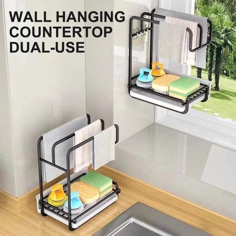 Kitchen Sponge Holder & Dishcloth Hanger Rack