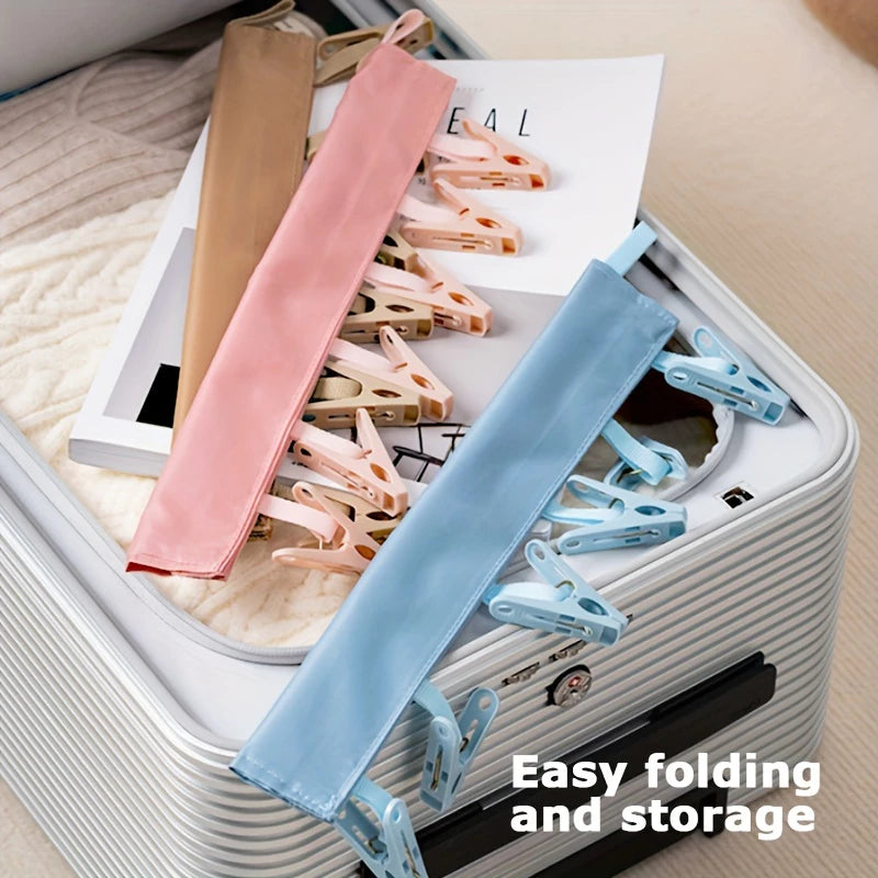 Portable Fabric Clothes Hanger with 6 Clips