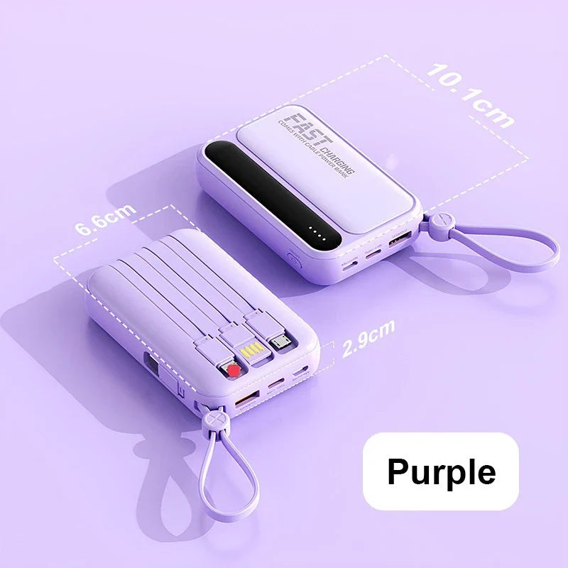 20000mAh Fast Charging Portable Power Bank with Built-in 4 Cables