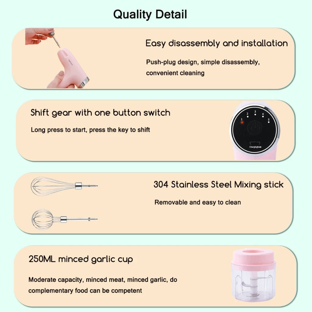 3-in-1 Cordless Electric Hand Mixer & Chopper Set