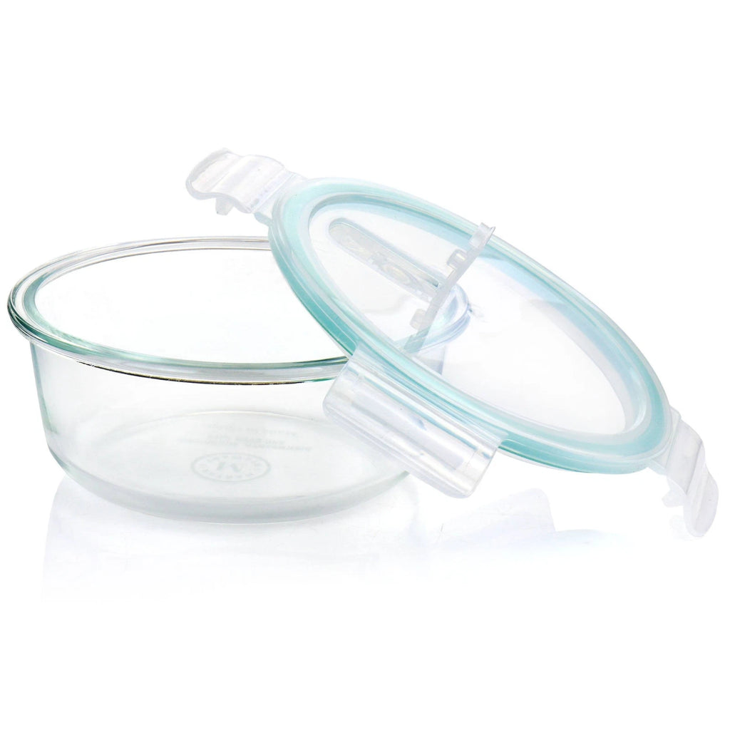 Round Glass Stackable Food Storage Container Set w/ Leak Proof Lids