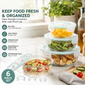 Round Glass Stackable Food Storage Container Set w/ Leak Proof Lids