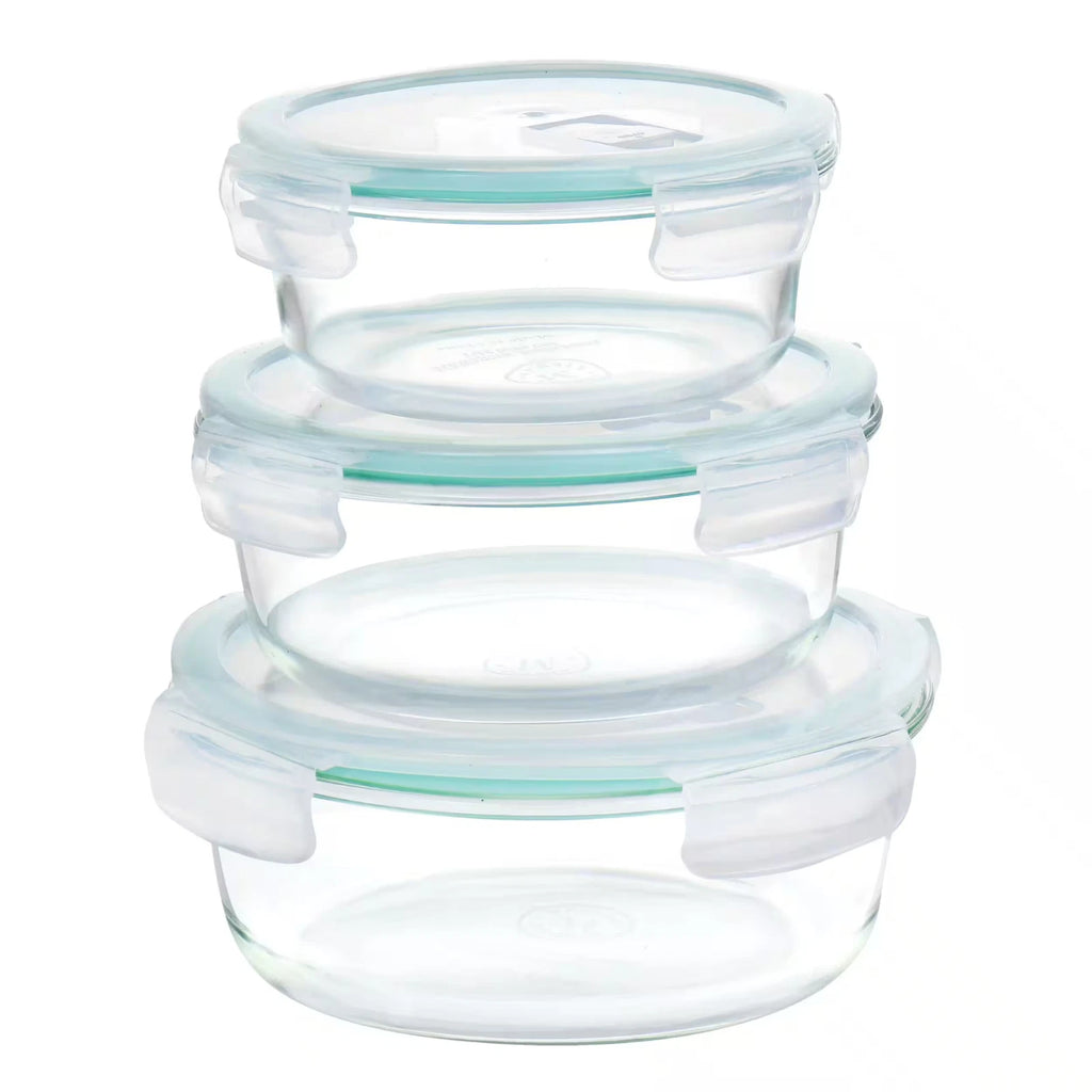Round Glass Stackable Food Storage Container Set w/ Leak Proof Lids