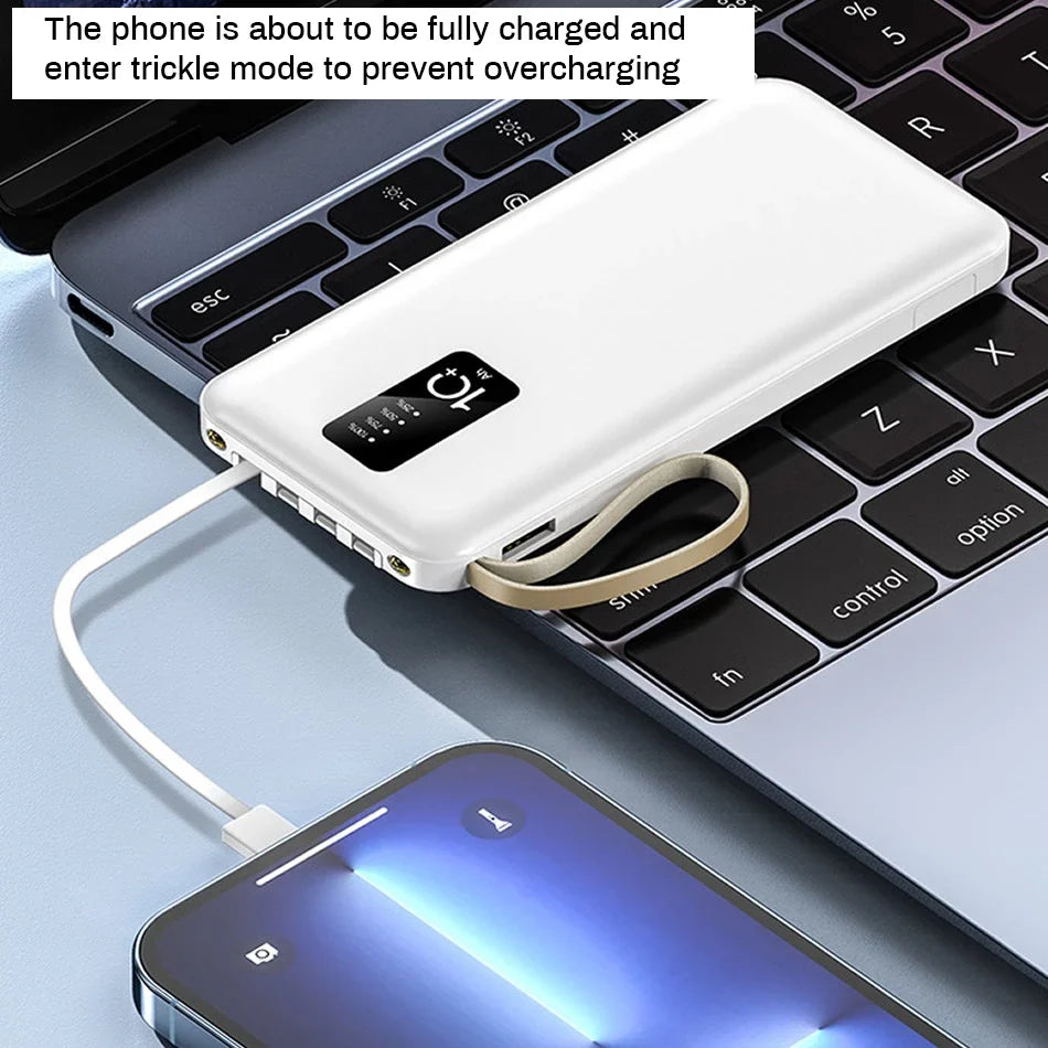 20000mAh Power Bank with Built-in Four Cables & Flashlight