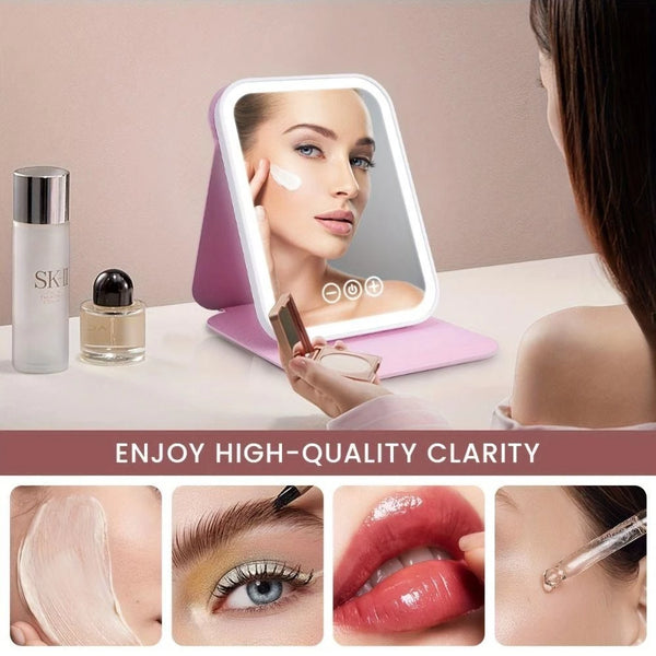Foldable Desk Mirror with Touch Control and Dimmable Light