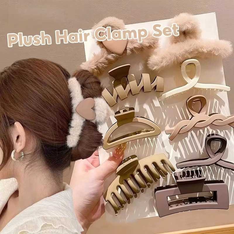 9Pcs/Set Winter Plush Large Claw Clip