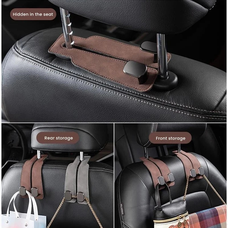 2-in-1 Suede Car Seat Headrest Hooks